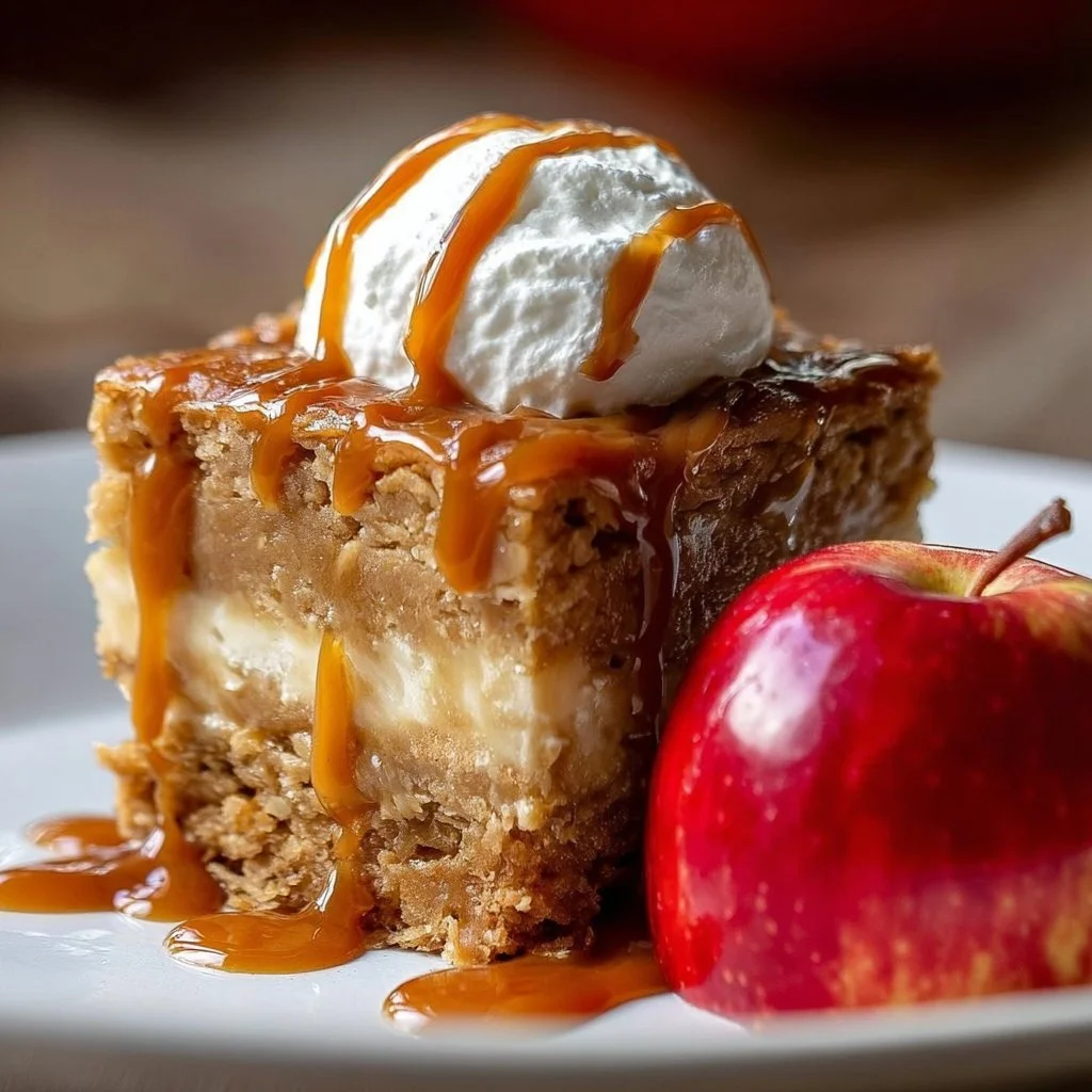 Delicious homemade Apple Blondies on a rustic wooden table.