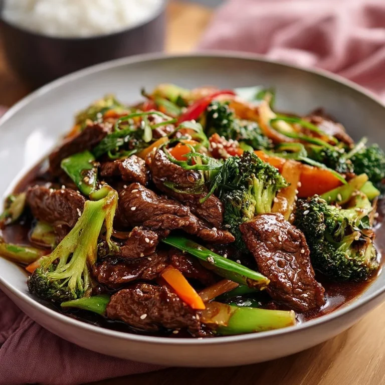 Delicious Asian Sweet Ginger Beef Stir Fry served with vegetables