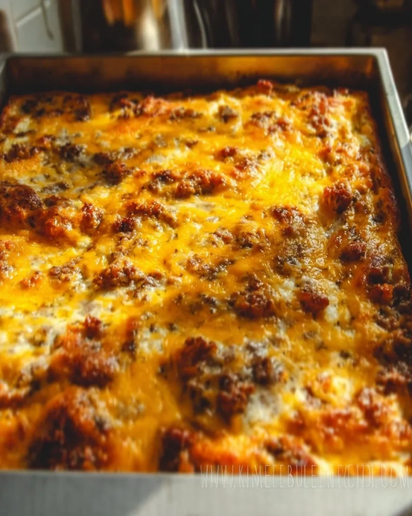 Biscuits and Gravy Casserole served warm on a plate