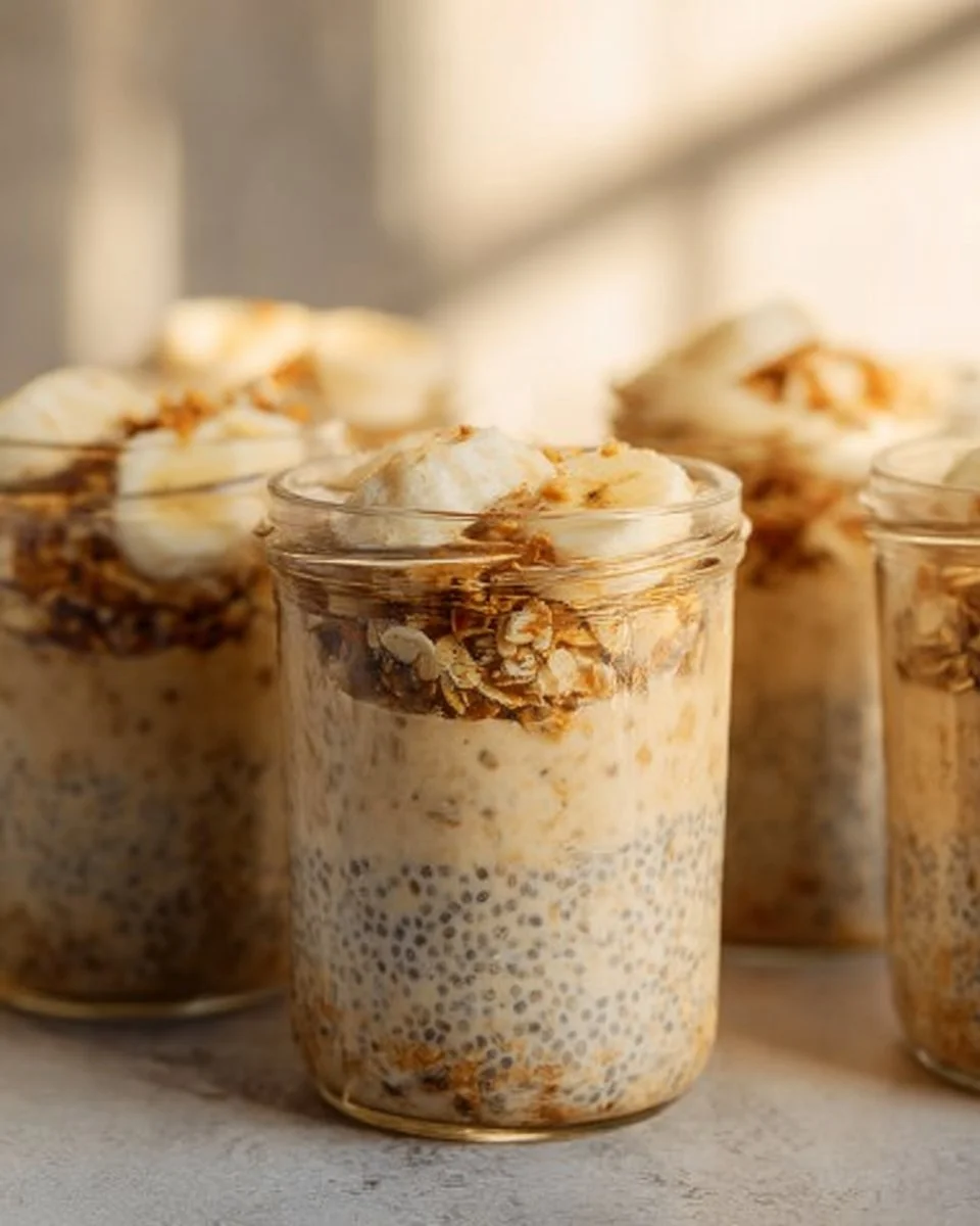Bowl of brown sugar overnight oats topped with fresh fruit and nuts