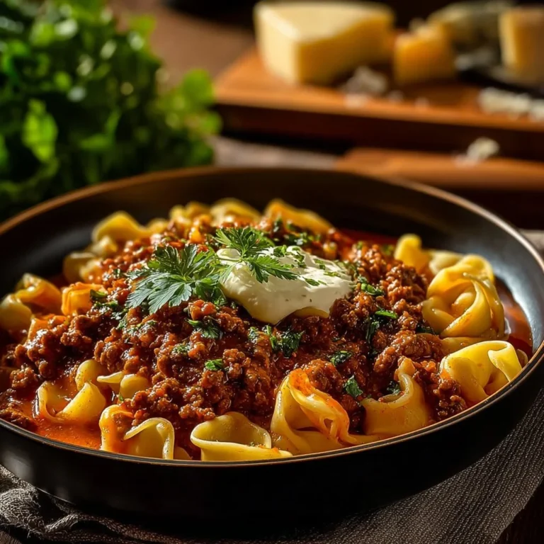 Cheesy beef enchiladas tortellini served on a plate with garnishes