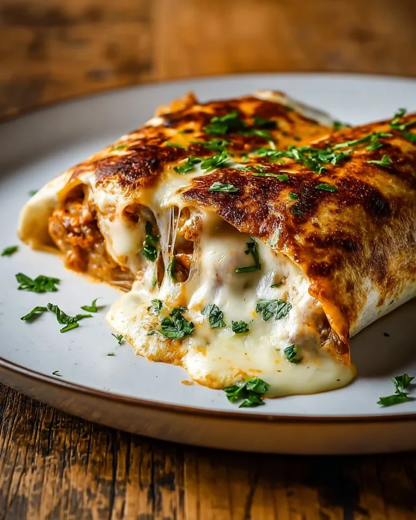 Cheesy garlic chicken wraps with fresh ingredients and melted cheese