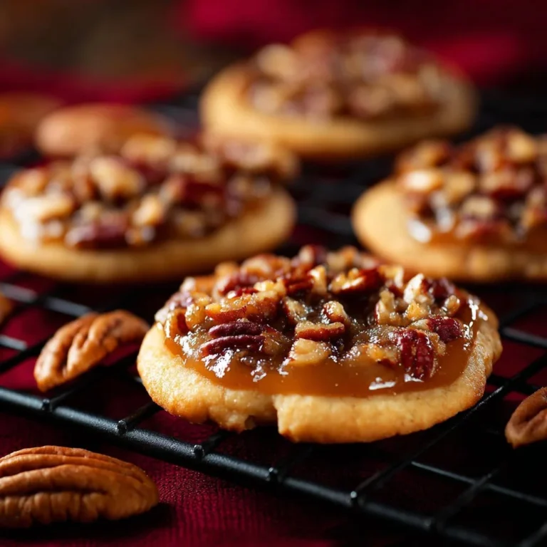Chewy pecan pie cookies with caramelized filling on a plate