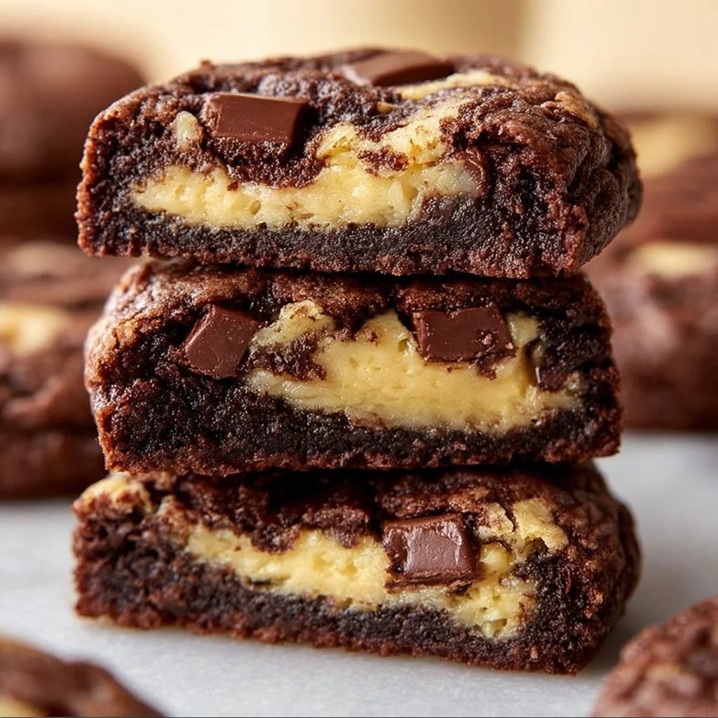Choco Cheesecake Cookie Bites on a plate garnished with chocolate and cream
