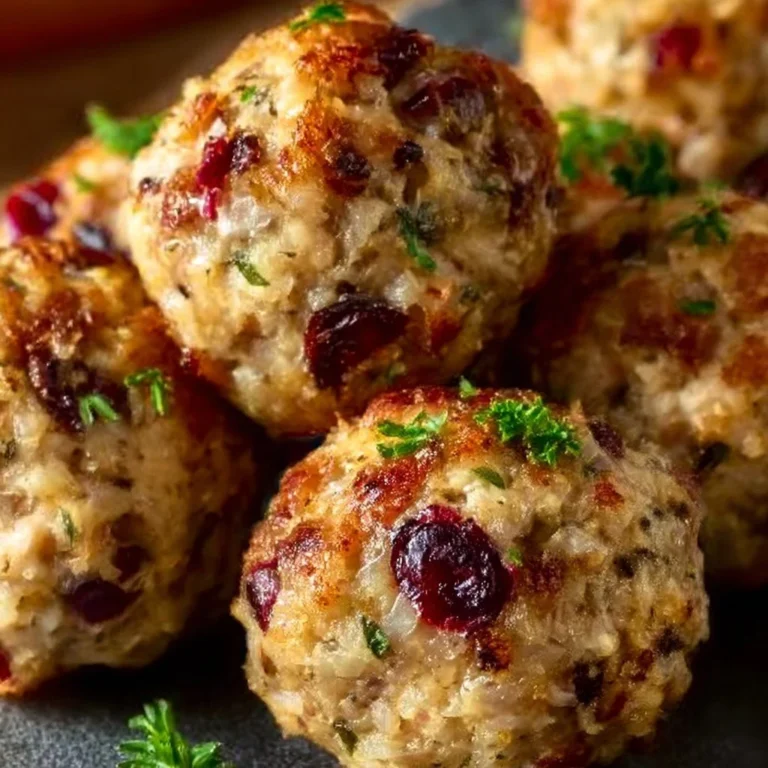 Cranberry Turkey Stuffing Balls served in a festive dish