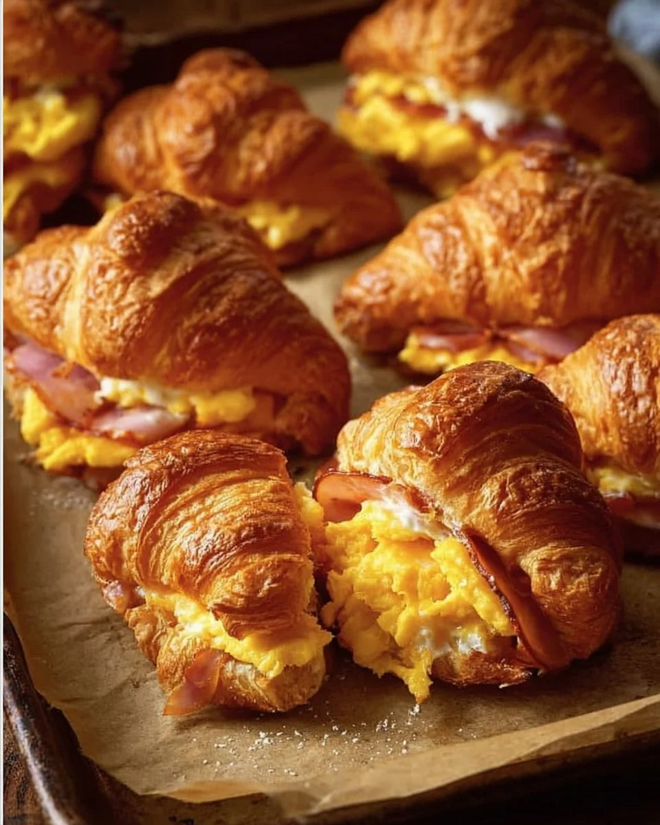 Delicious croissant breakfast sandwich with eggs and cheese