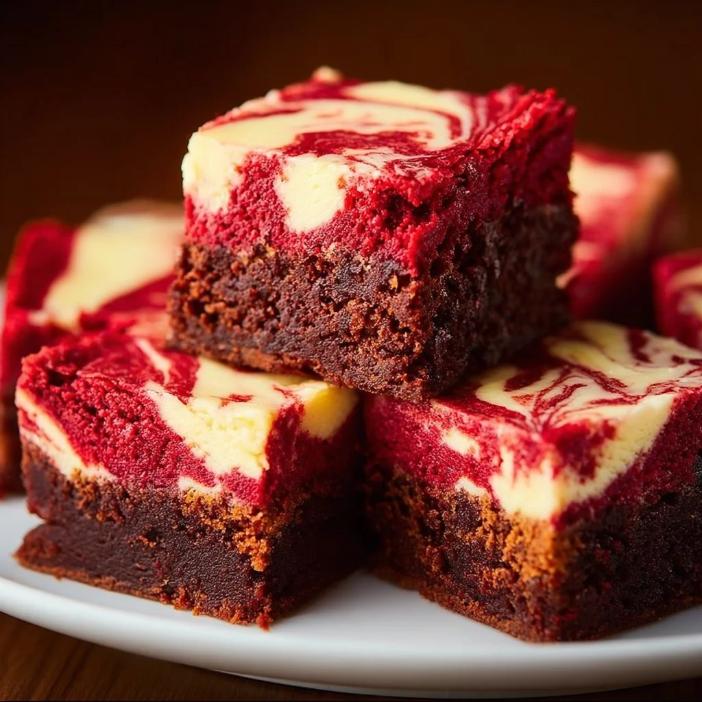 Decadent red velvet cheesecake brownies with creamy cheesecake swirl