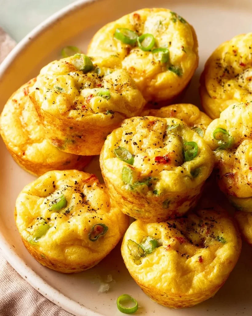 Delicious breakfast egg muffins baked with fresh vegetables and cheese.