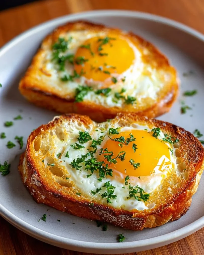 Delicious Egg and Cheese Toasts served with fresh herbs for breakfast