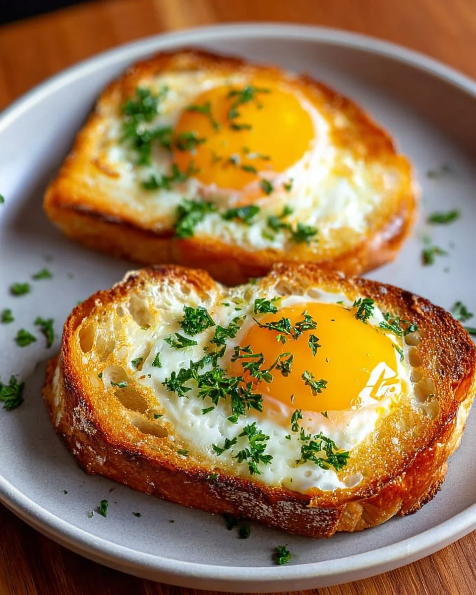 Delicious Egg and Cheese Toasts served with fresh herbs for breakfast