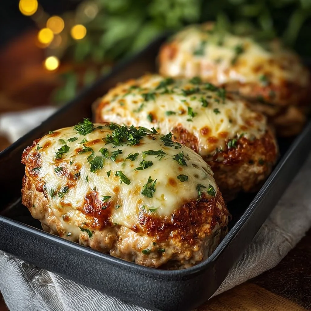 Garlic Parmesan Chicken Meatloaves served with herbs and spices