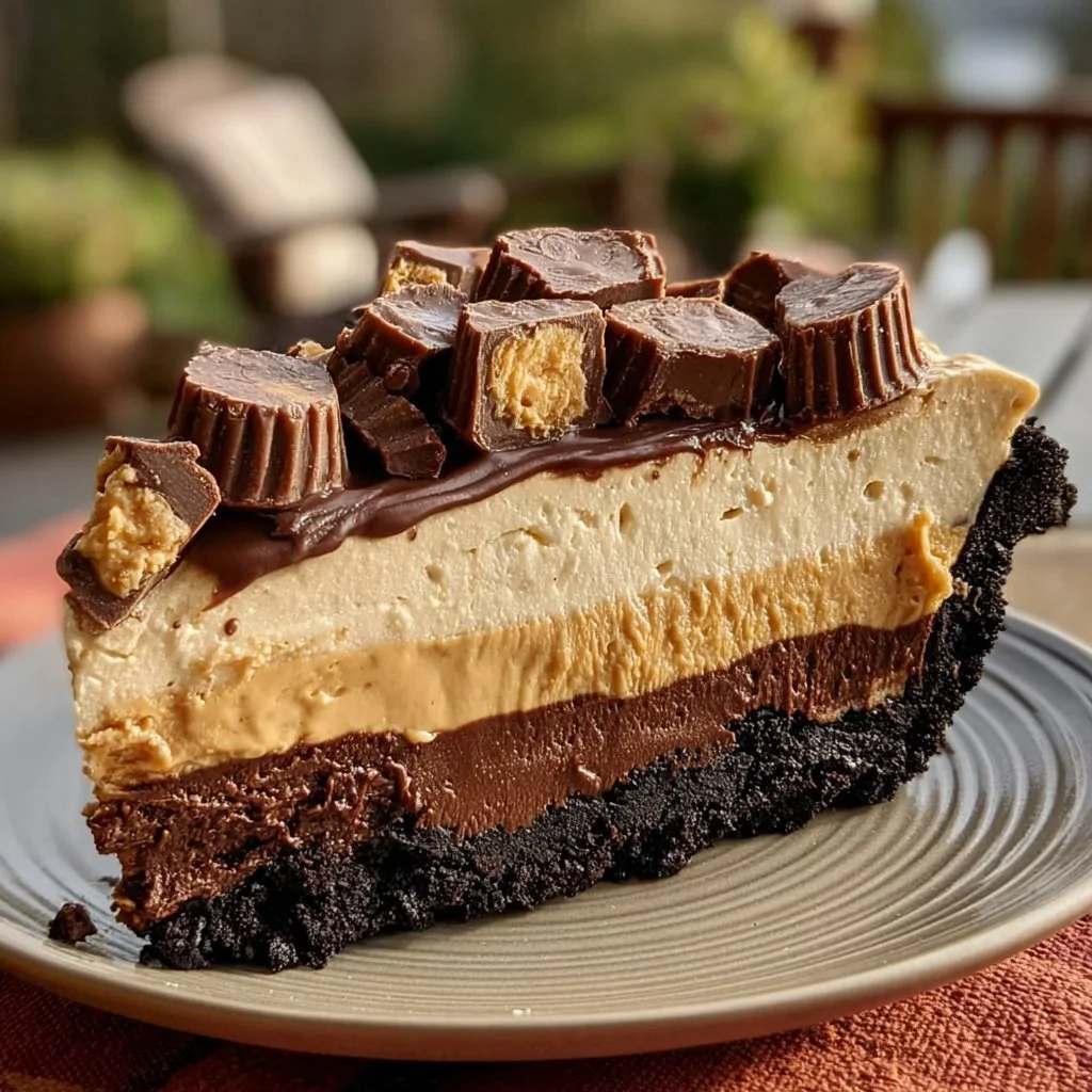 Giant Reese's Peanut Butter Cup Pie with creamy peanut butter filling and chocolate crust