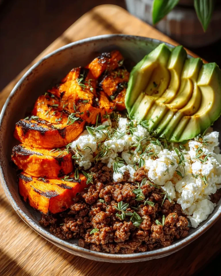 Delicious Ground Beef Hot Honey Bowl with a spicy-sweet sauce and fresh toppings