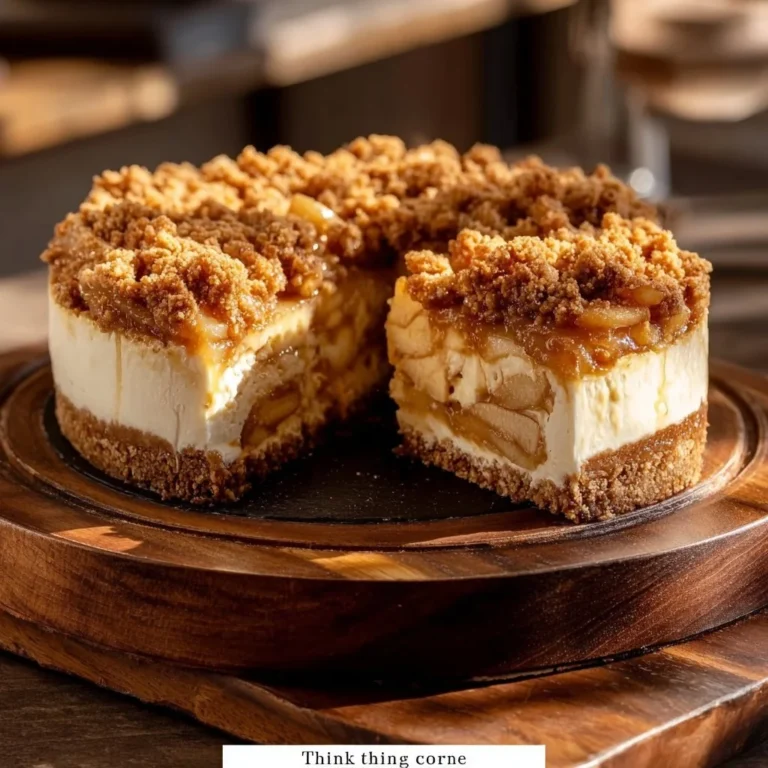 Irresistible apple crumble cheesecake with crunchy topping and creamy filling