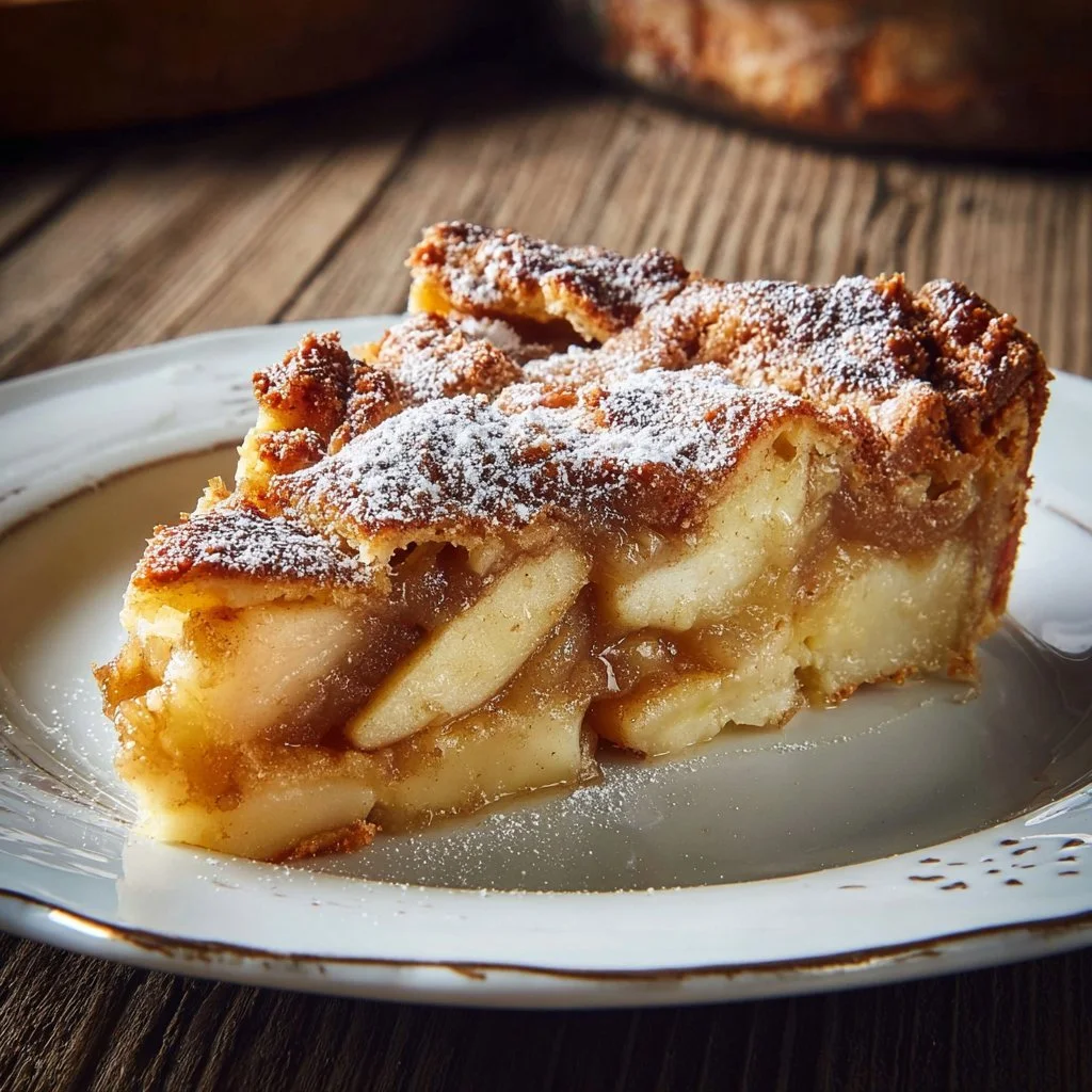 Jamie Oliver's delicious apple pie cake topped with fresh apples and cinnamon.
