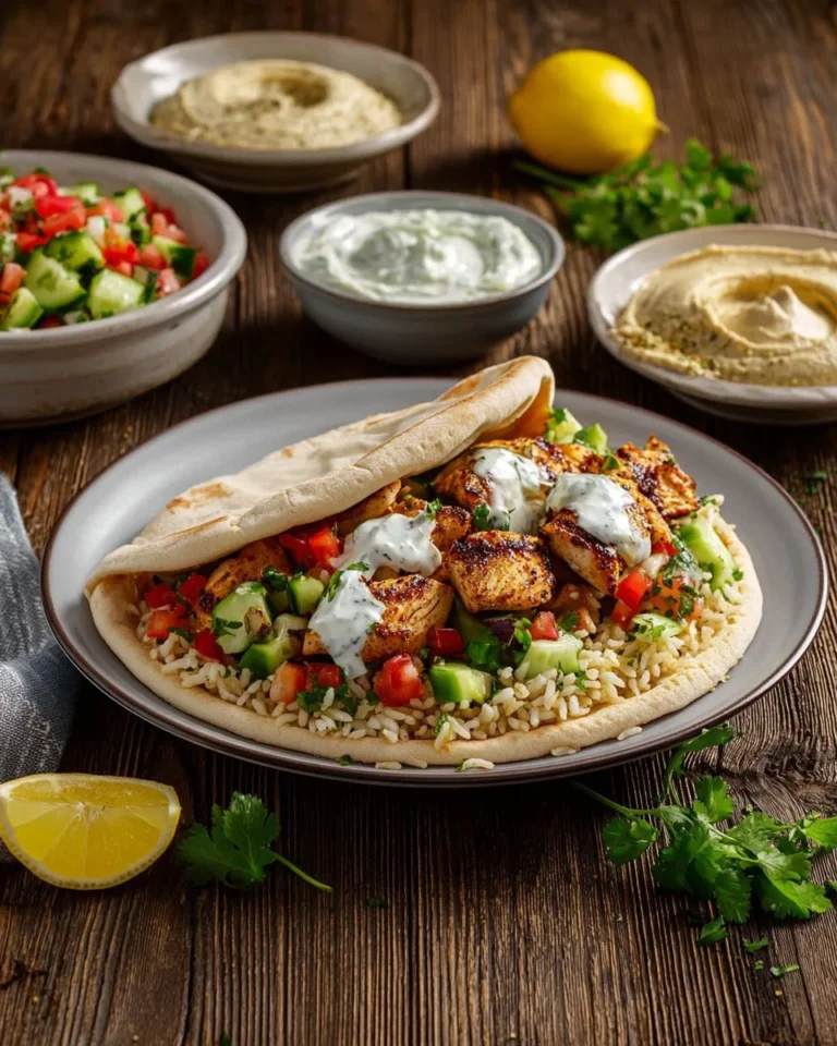 Mediterranean chicken gyros served with creamy feta tzatziki sauce