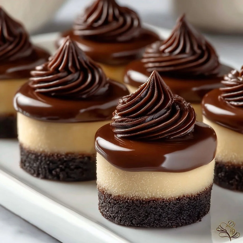 Mini chocolate cheesecake bites served on a platter