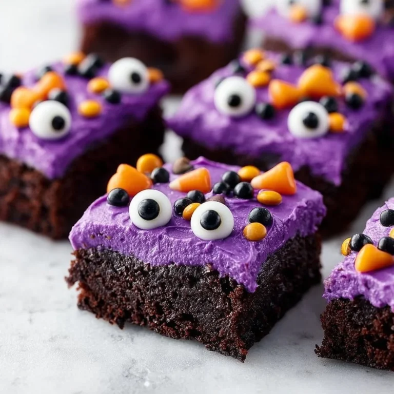 Delicious Monster Mash Brownies decorated for Halloween