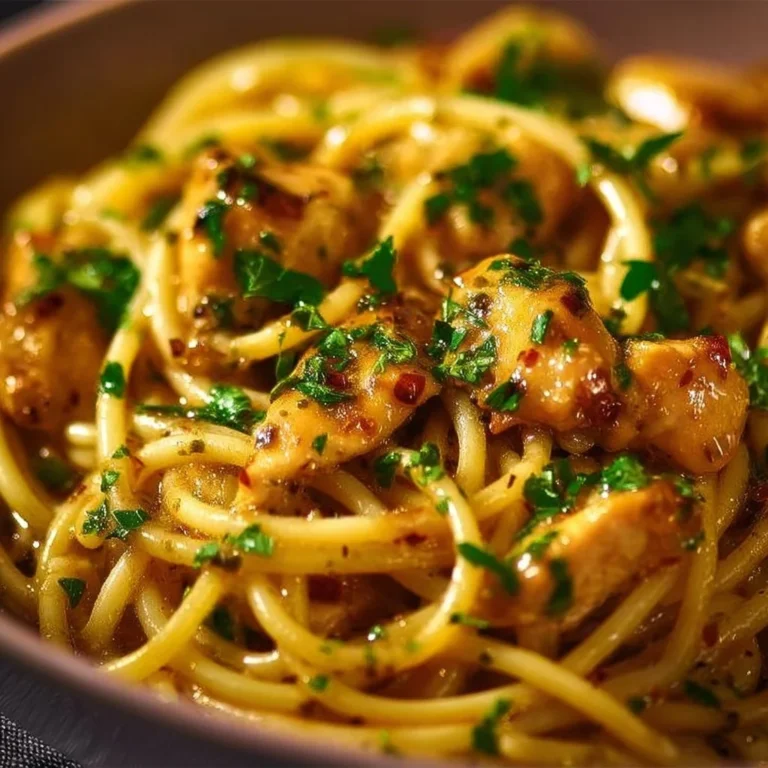 Delicious Monterey Chicken Spaghetti served in a bowl with fresh herbs.