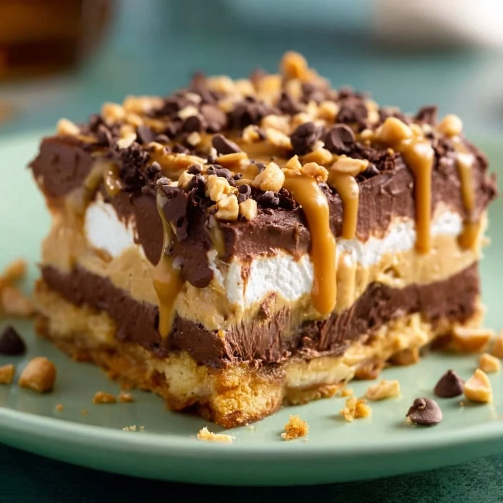 Delicious Peanut Butter Chocolate No-Bake Dessert served in a dish.