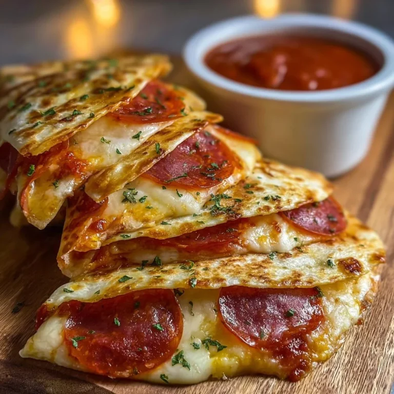 Delicious pepperoni pizza quesadillas served with marinara dipping sauce