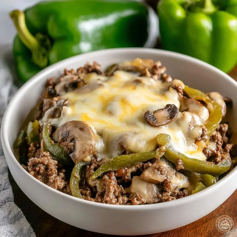 Delicious Philly Cheesesteak Bowl with steak, cheese, and toppings