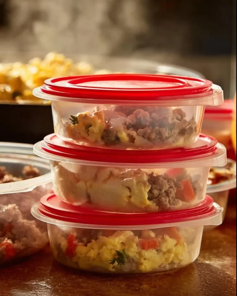 Variety of freezer breakfast meals prepared for easy storage and convenience