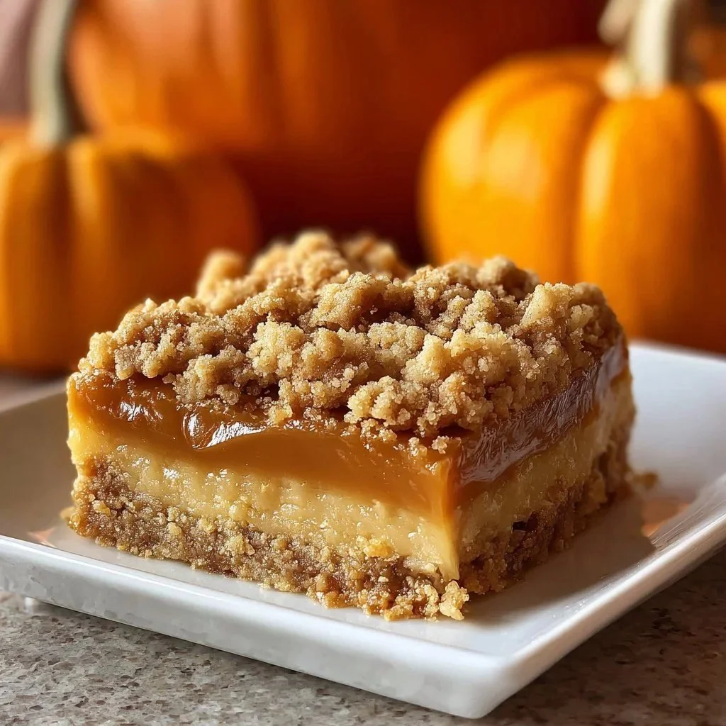 Delicious pumpkin pie crumble topped with a golden-brown streusel crust.