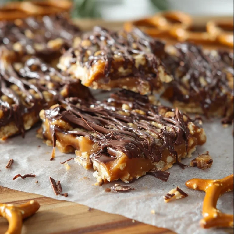 Delicious salted caramel pretzel bark with crunchy pretzels and rich caramel