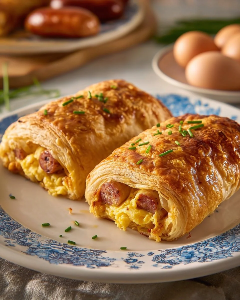 Sausage egg breakfast roll-ups served on a plate