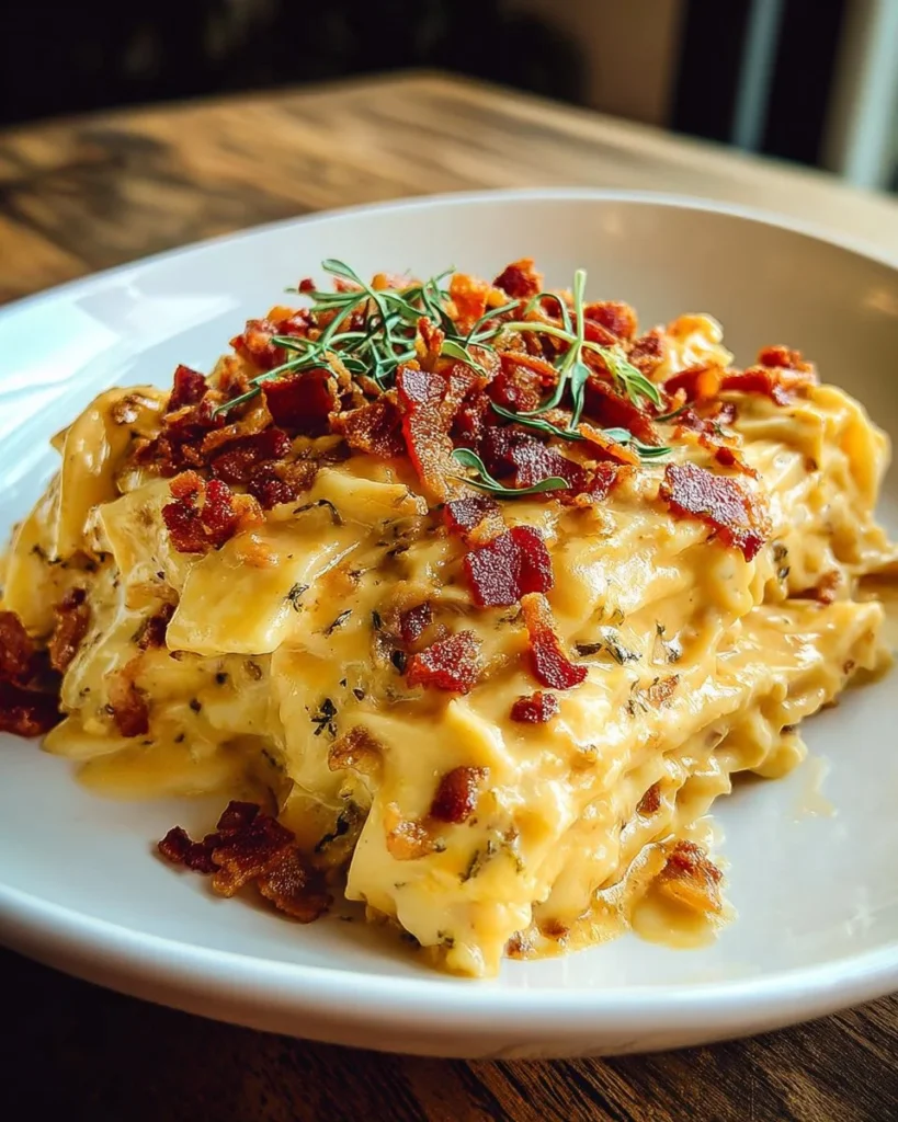 Spicy Southern cheesy chicken spaghetti casserole served in a white dish