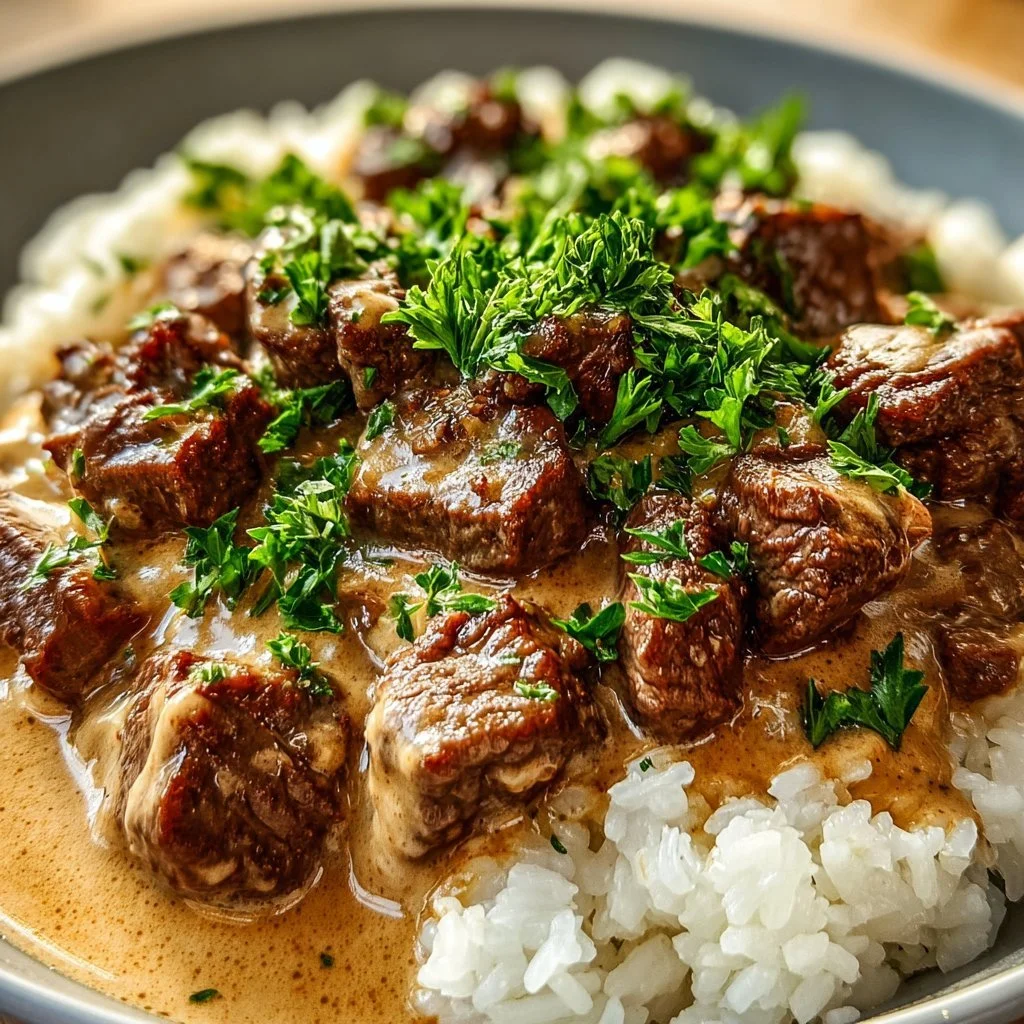 Delicious plate of Steak Cheese Rice garnished and ready to eat