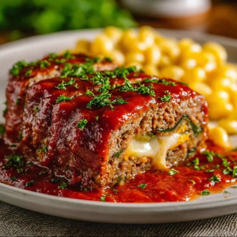 Stuffed Italian meatloaf with herbs and cheese on a plate