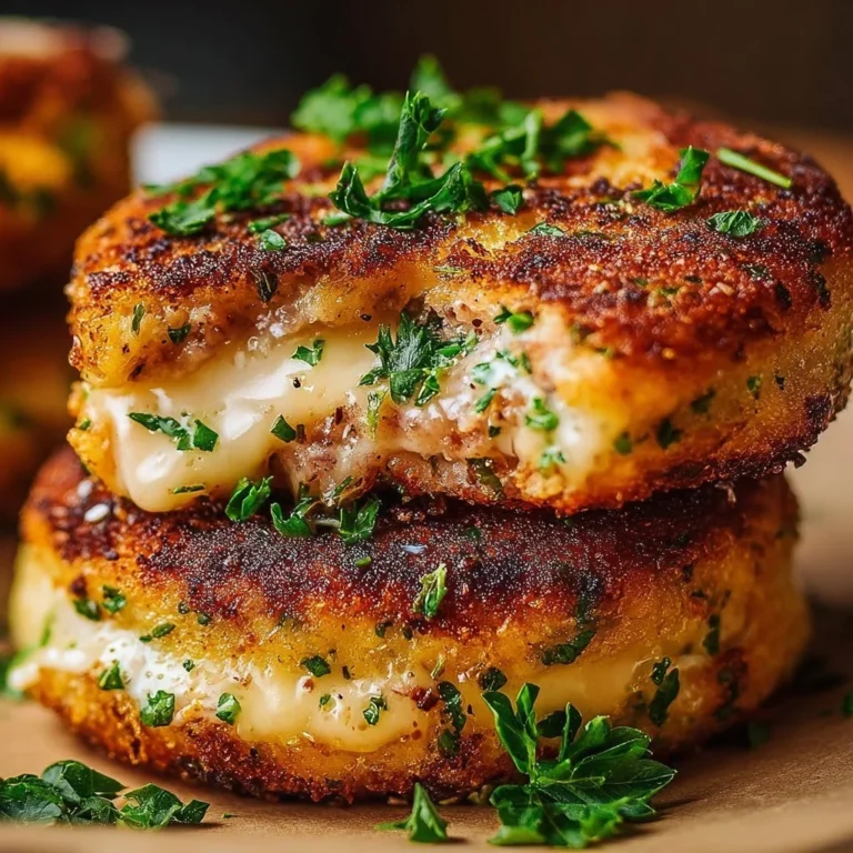 Delicious tuna melt patties served with melted cheese on a plate