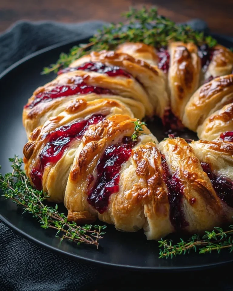 Delicious Turkey Cranberry Crescent Ring served on a festive table.