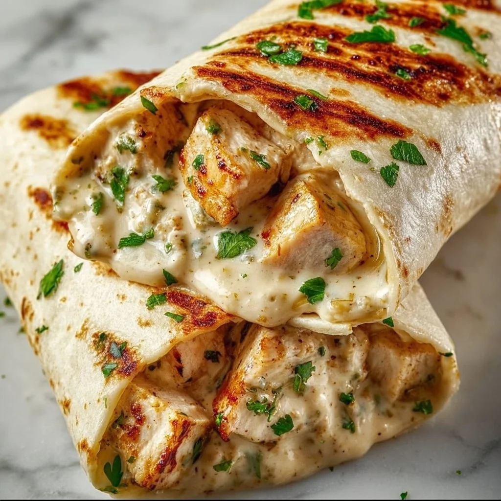 Delicious cheesy garlic chicken wraps ready to enjoy