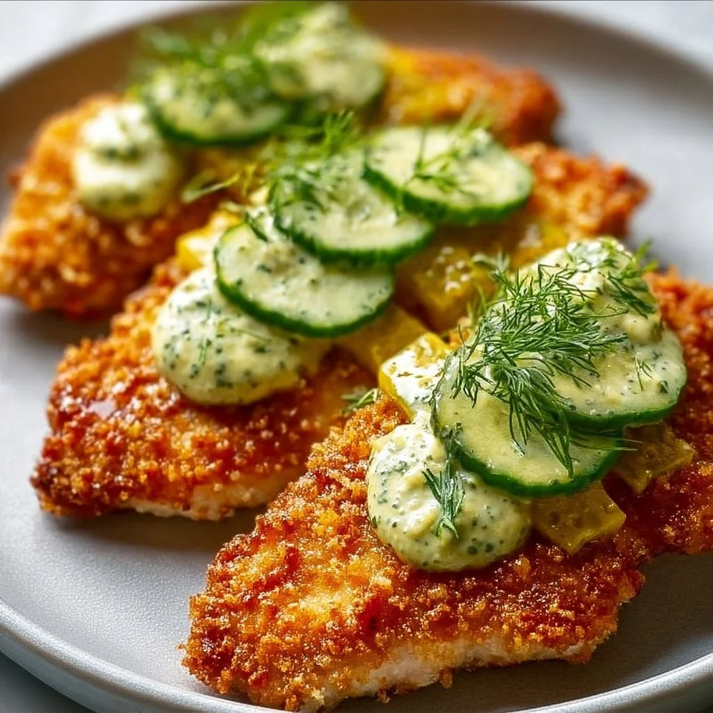 Crispy dill pickle chicken with parmesan coating on a serving plate