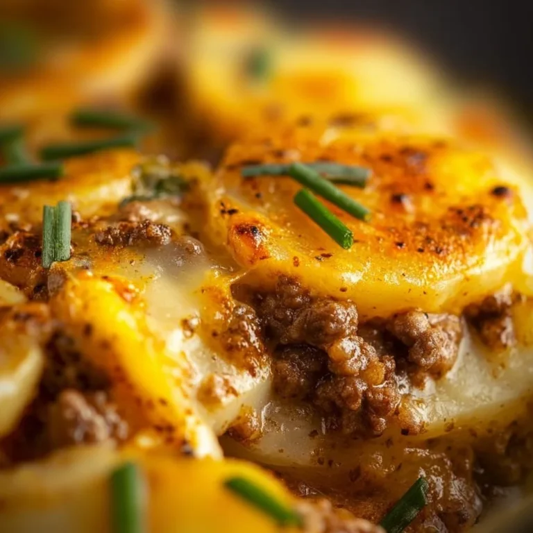 Crockpot Hamburger Potato Casserole dish with hamburger and potatoes
