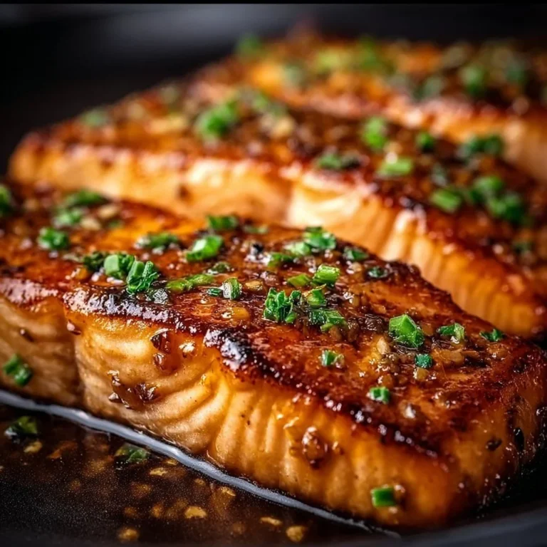 Easy crispy honey garlic glazed salmon prepared on a plate