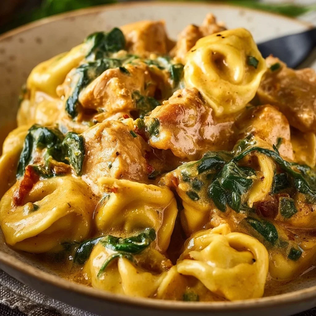 Creamy Marry Me Chicken Tortellini with vibrant vegetables and herbs.