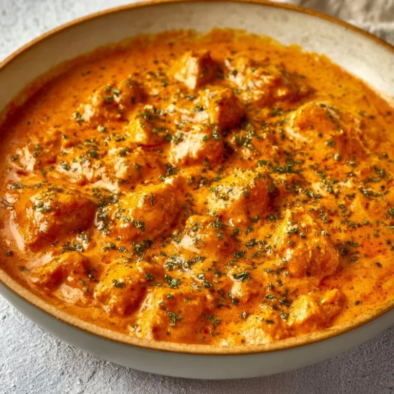 Plate of quick and easy homemade butter chicken with rice and naan