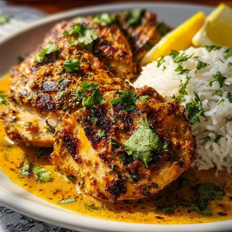 Delicious Spicy Brazilian Coconut Chicken garnished with fresh herbs.